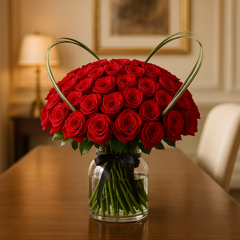 100 Roses with Heart – Romantic Roses