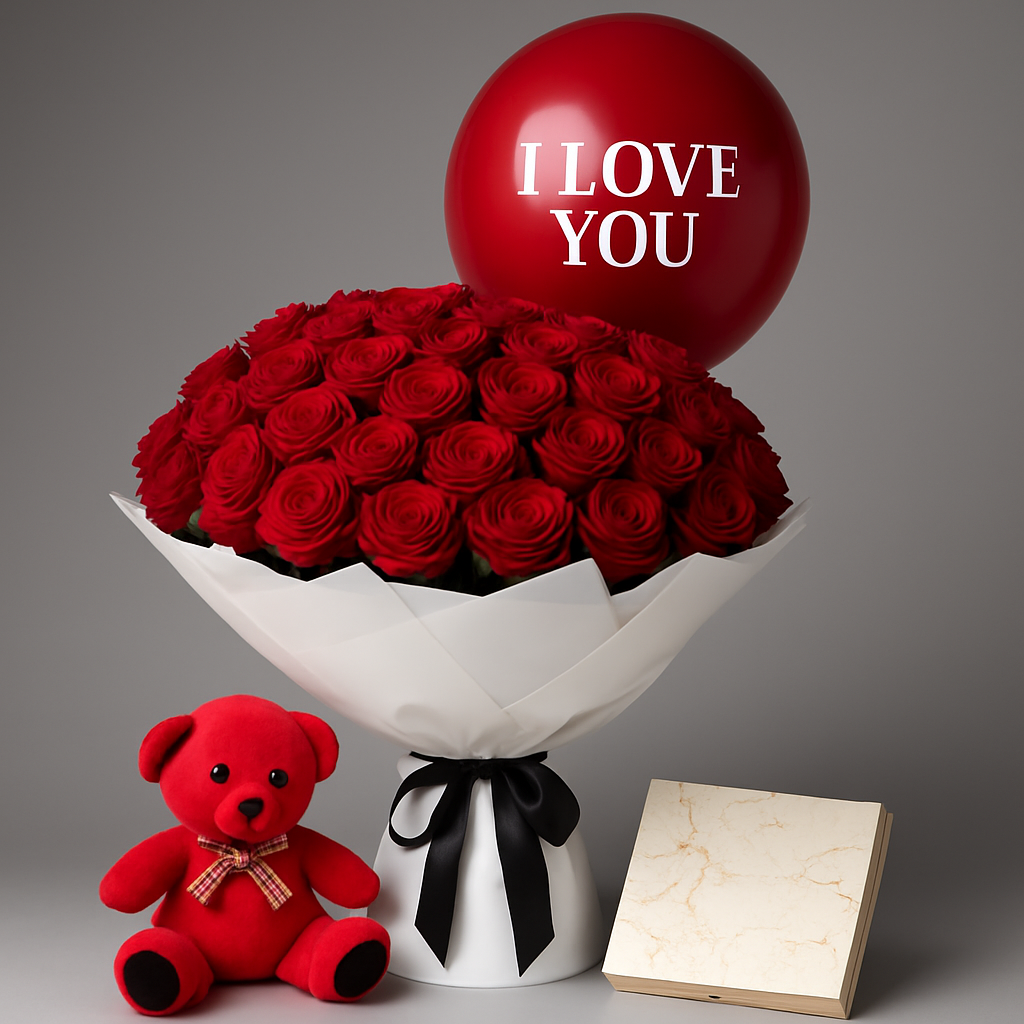 20 Luxury Roses Teddy and Chocolates Combo #Size_Deluxe