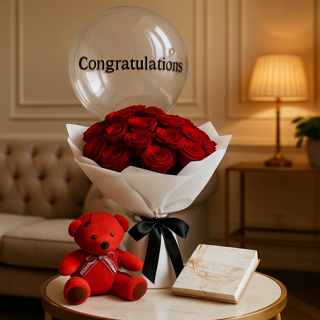 20 Luxury Roses Teddy and Chocolates Combo