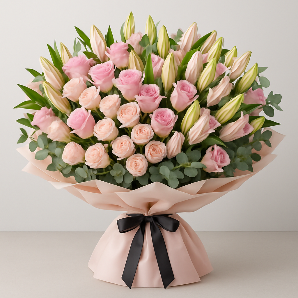 April Sun – Romantic Spray Roses And Roses Hand-Tied Bouquet #Size_Grand