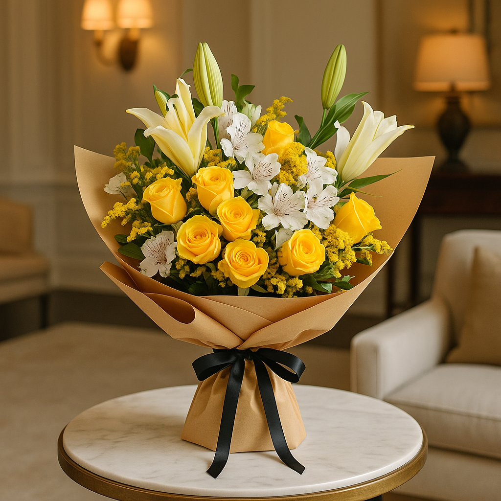 Beautiful Blossoms – Birthday Roses And Lilies Hand-Tied Bouquet