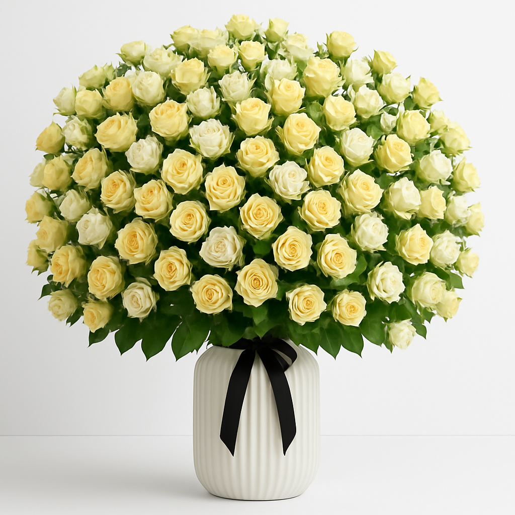 Beautiful Delights – Birthday Spray Roses And Roses Vase Arrangement #Size_Grand