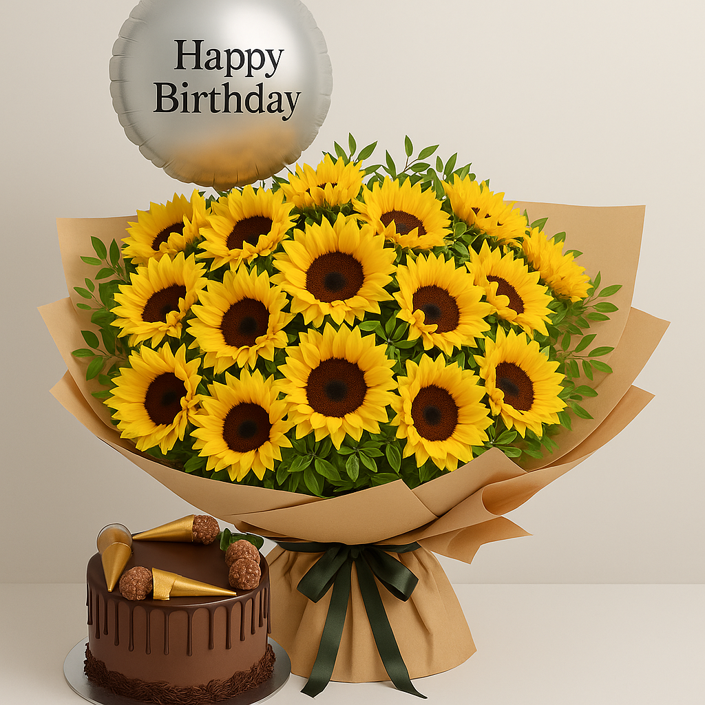 Blossom Bliss Bundle – Birthday Sunflowers Gift Set #Size_Grand