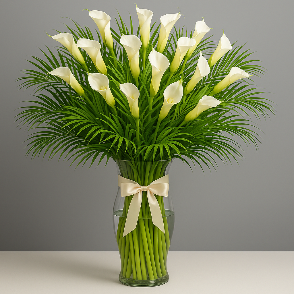 Calla Lily Bouquet with Vase – Birthday Lilies #Size_Grand