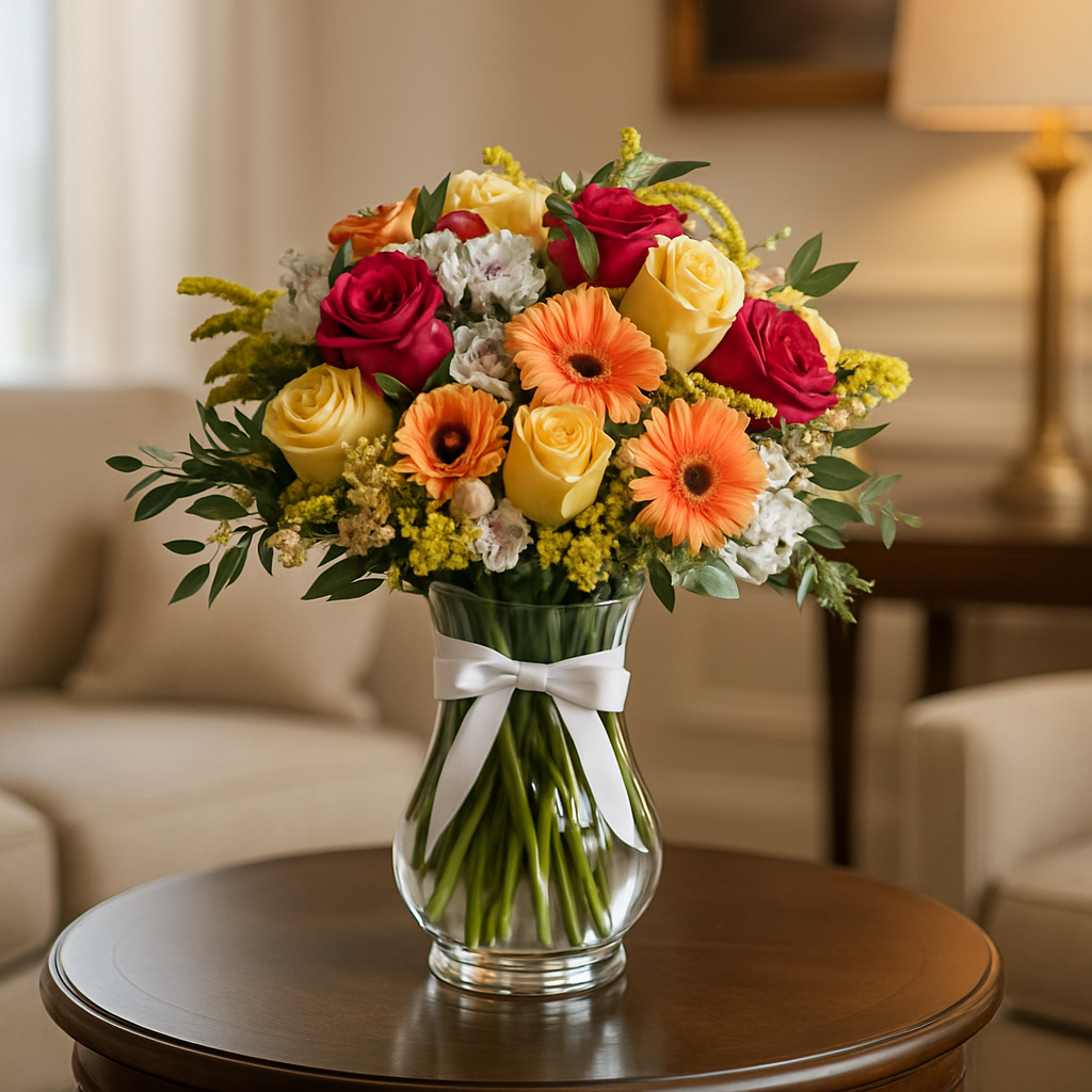Doubly Beautiful – Birthday Roses And Alstroemeria Vase Arrangement