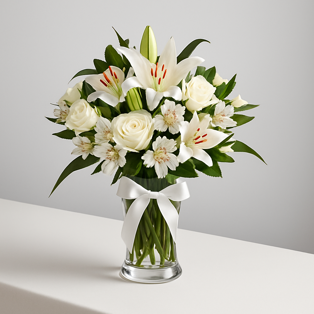 Dream Of Arabia – Birthday Roses And Lilies Vase Arrangement #Size_Classic