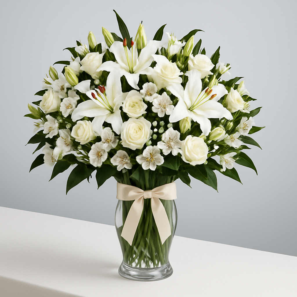 Dream Of Arabia – Birthday Roses And Lilies Vase Arrangement #Size_Deluxe
