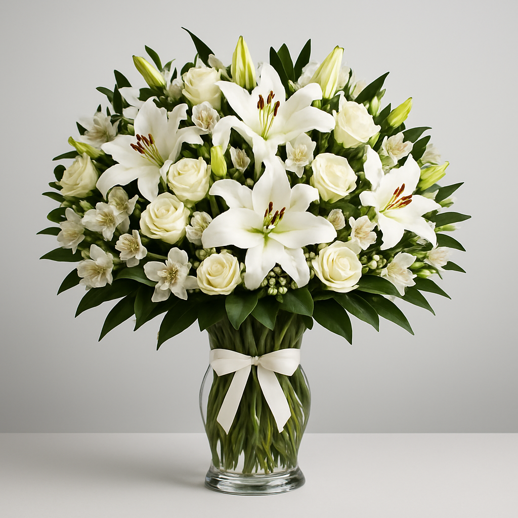 Dream Of Arabia – Birthday Roses And Lilies Vase Arrangement #Size_Grand