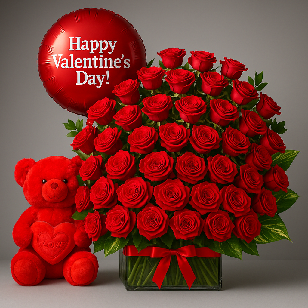 Endless Love Red Roses Gift Combo with Red Teddy Bear #Size_Grand