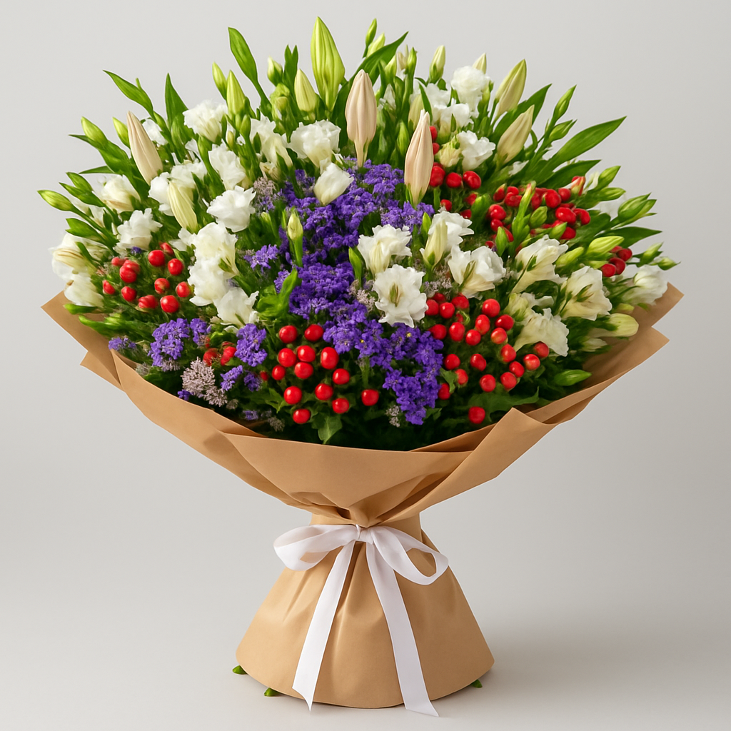 Garden Delight – Birthday Lilies And Alstroemeria Hand-Tied Bouquet #Size_Grand