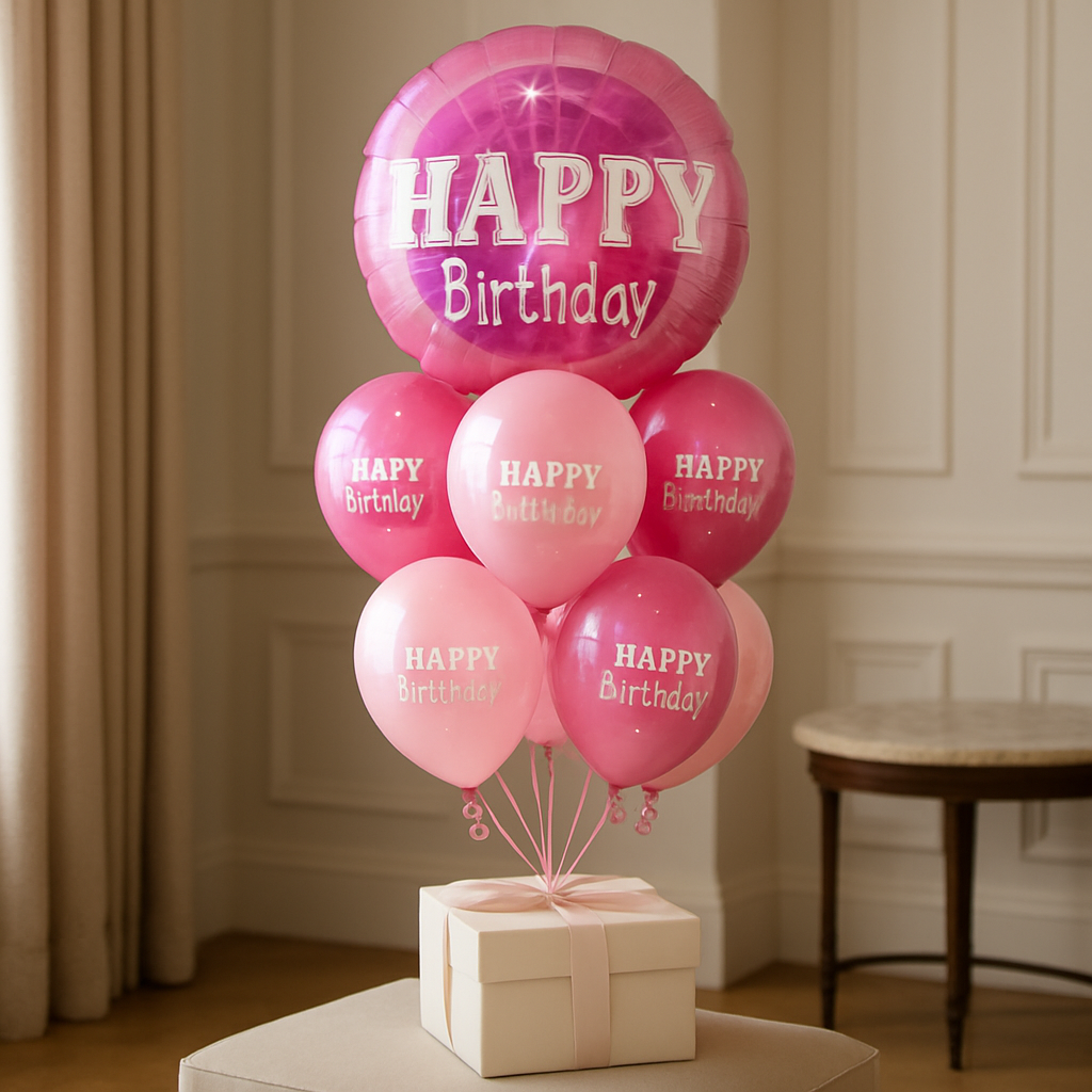 Happy Birthday Pink Sparkle With XL Mylar Balloons
