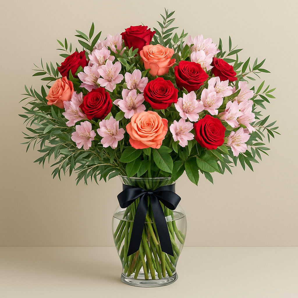 Liskeard – Birthday Roses And Carnations Vase Arrangement #Size_Grand