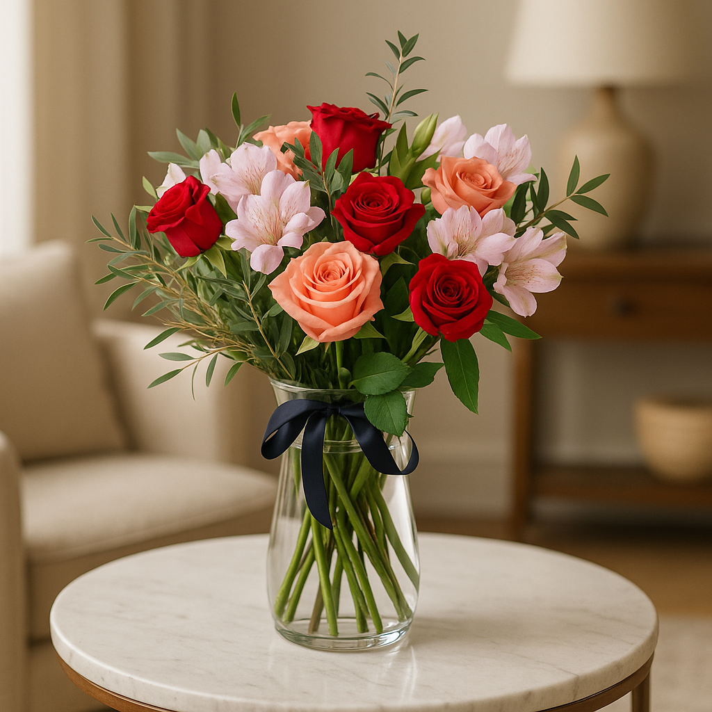 Liskeard – Birthday Roses And Carnations Vase Arrangement