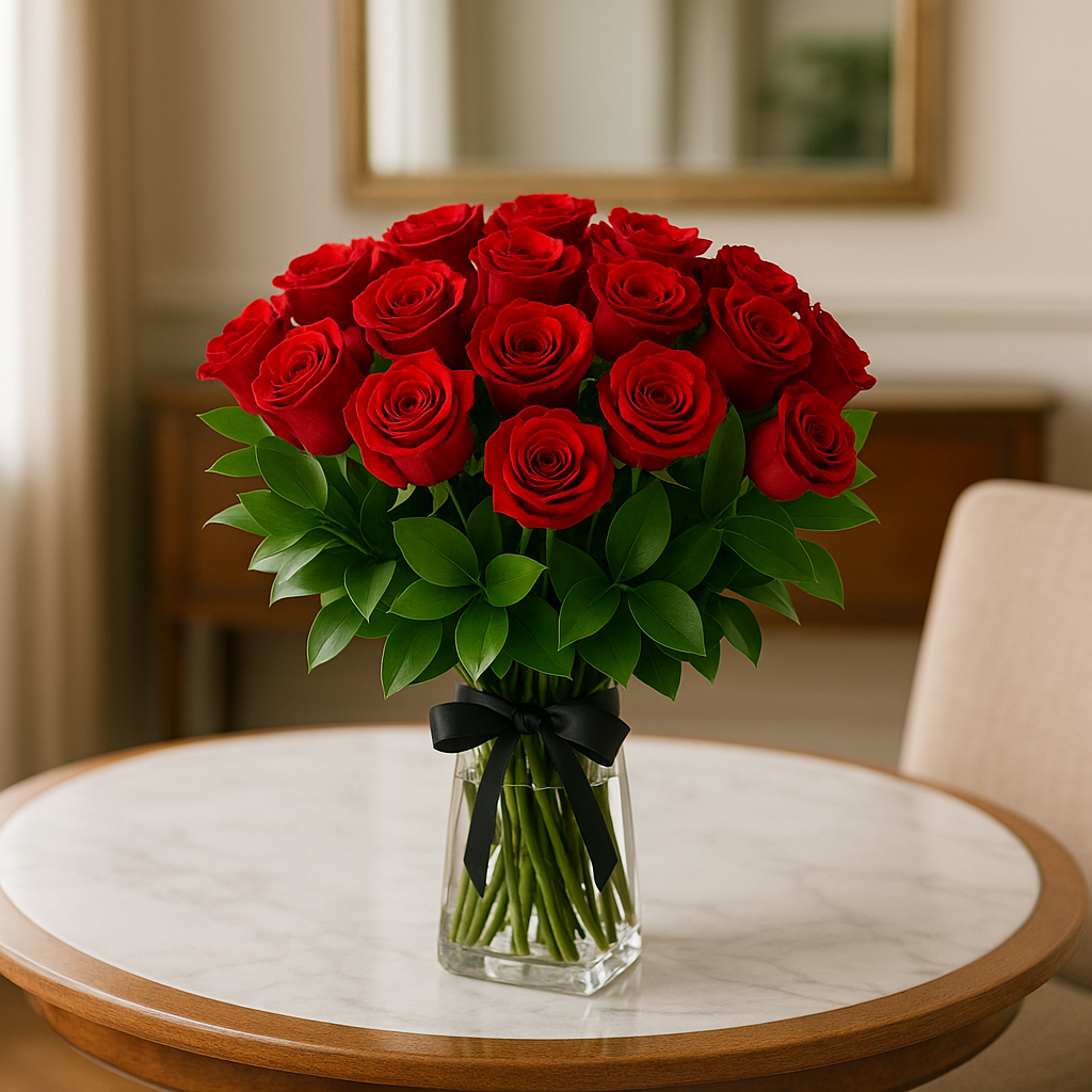 Long Stem Red Roses with Vase