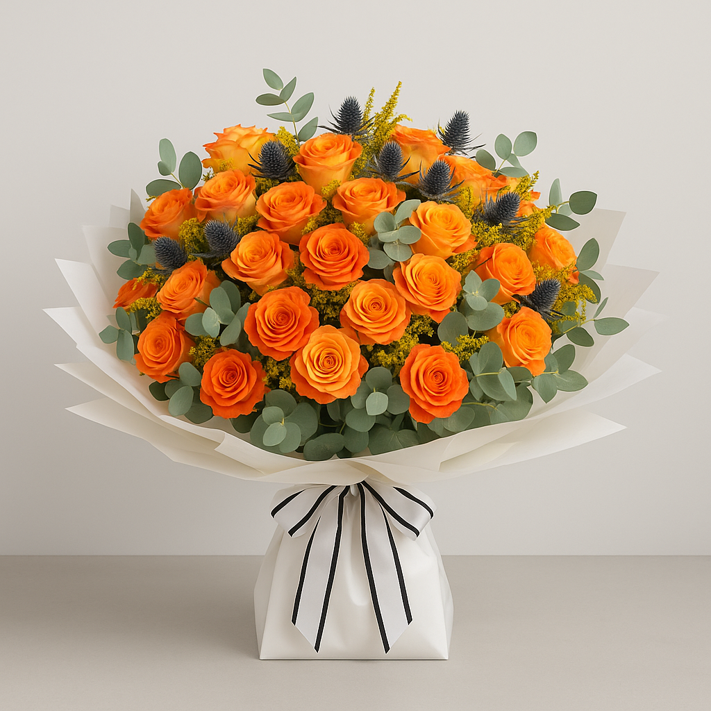 Luscious Bouquet – Birthday Roses And Eucalyptus Bouquet #Size_Grand