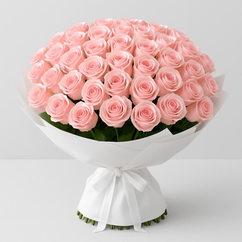 Luxury Pink Roses – Birthday Roses Hand-Tied Bouquet #How many roses?_40 Roses