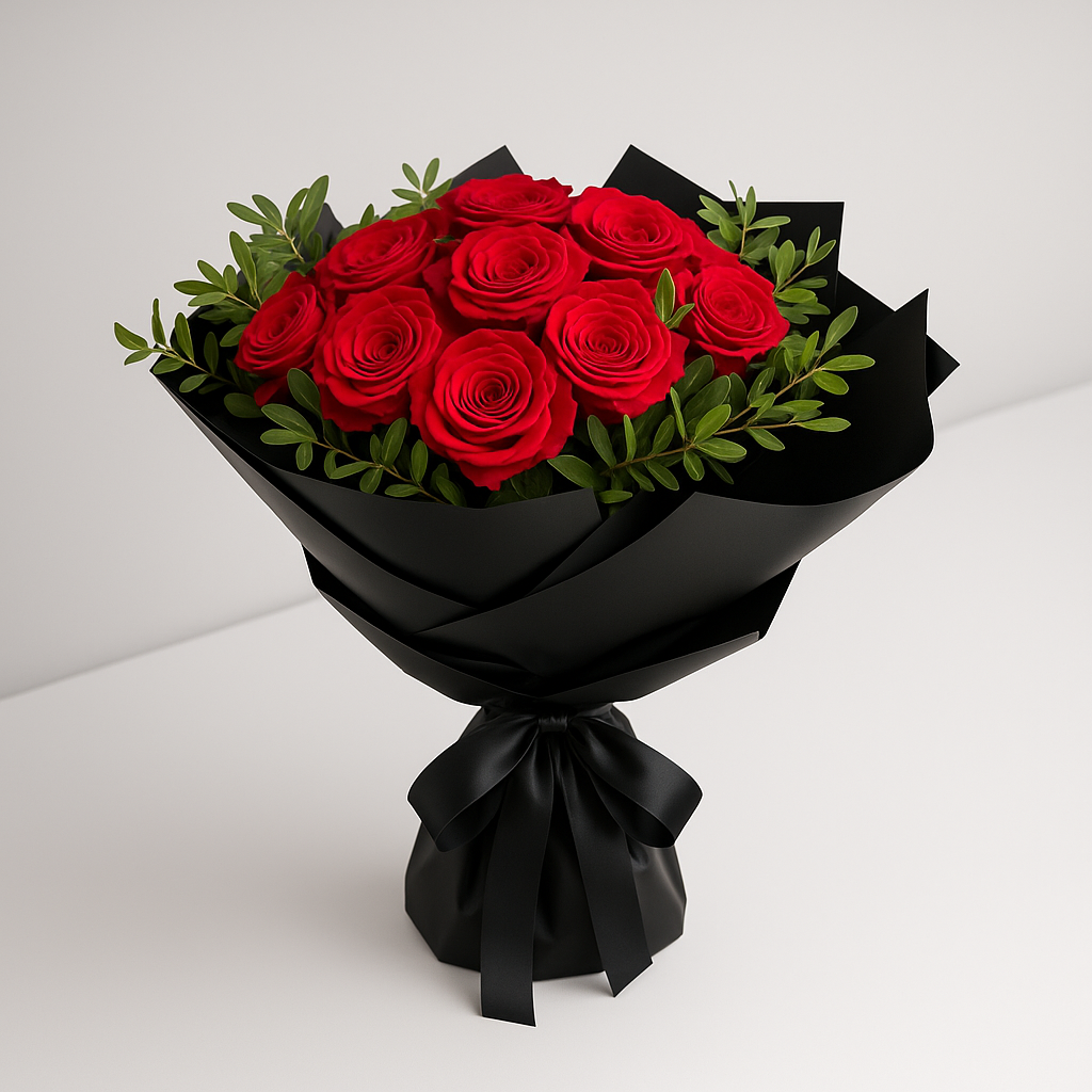 Luxury Red Roses Bouquet with Greenery #Size_Classic