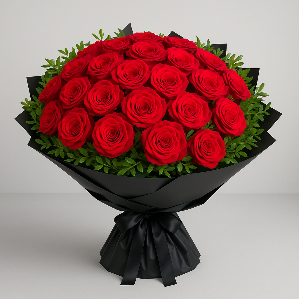 Luxury Red Roses Bouquet with Greenery #Size_Grand