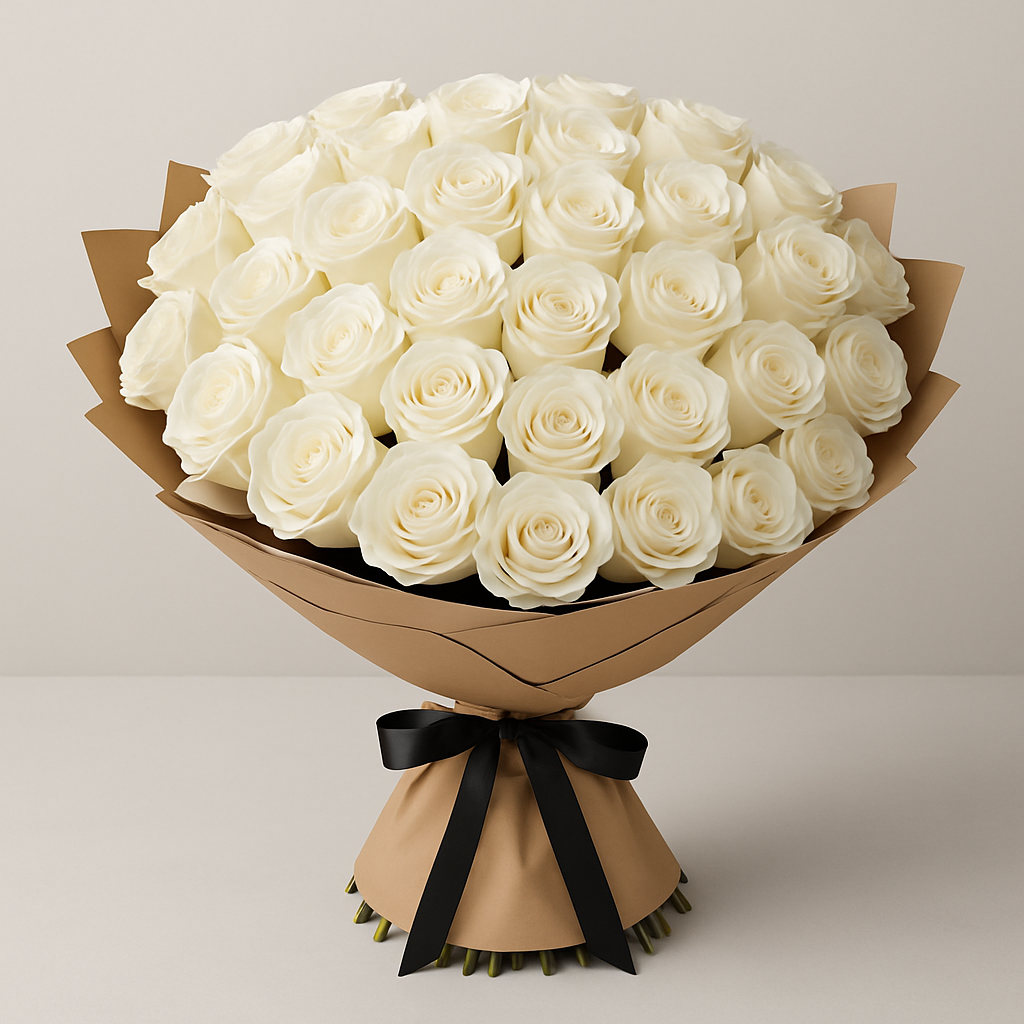 Luxury White Roses – Birthday Roses Bouquet #How many roses?_30 Roses