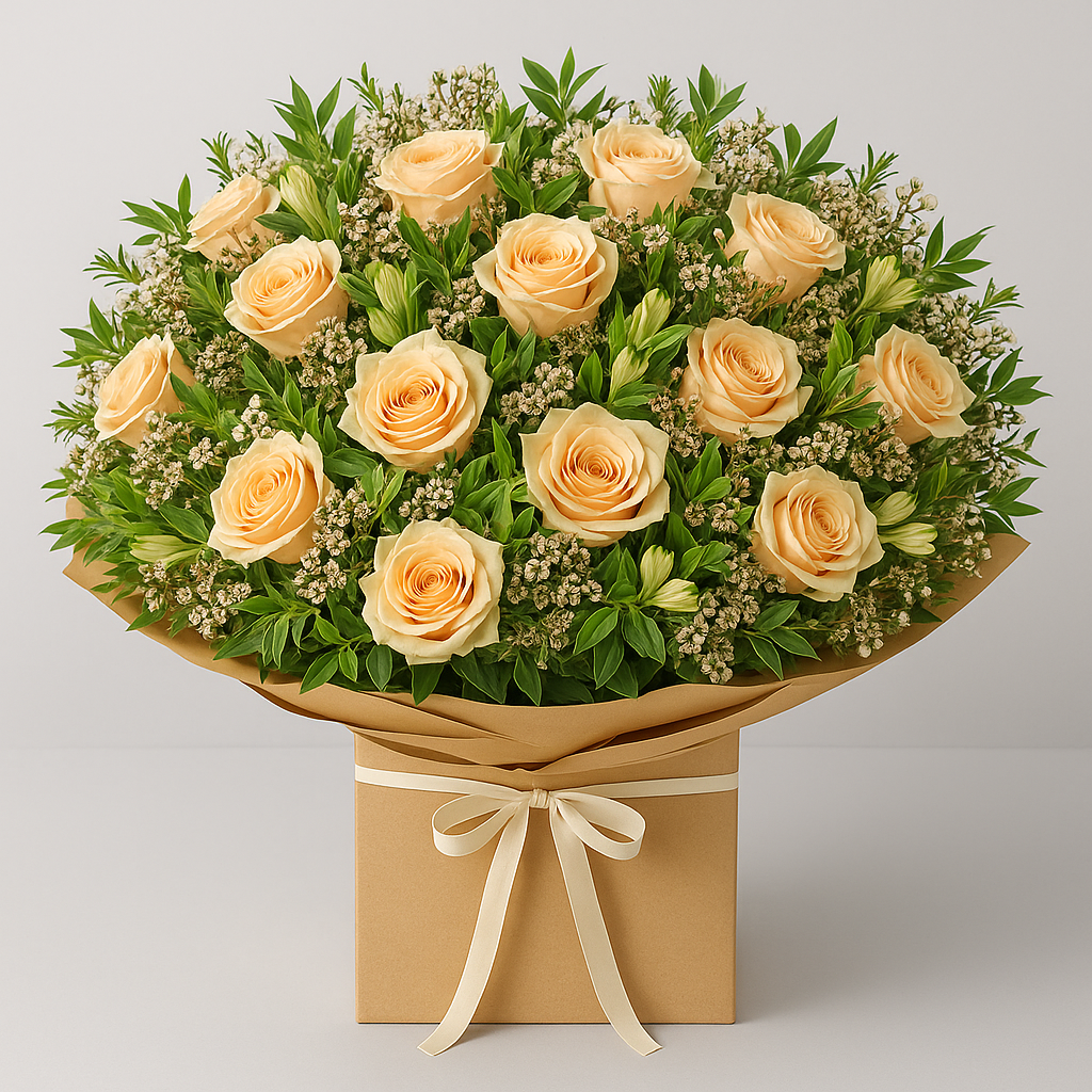 Peach Delight – Birthday Roses And Alstroemeria Bouquet Box #Size_Grand