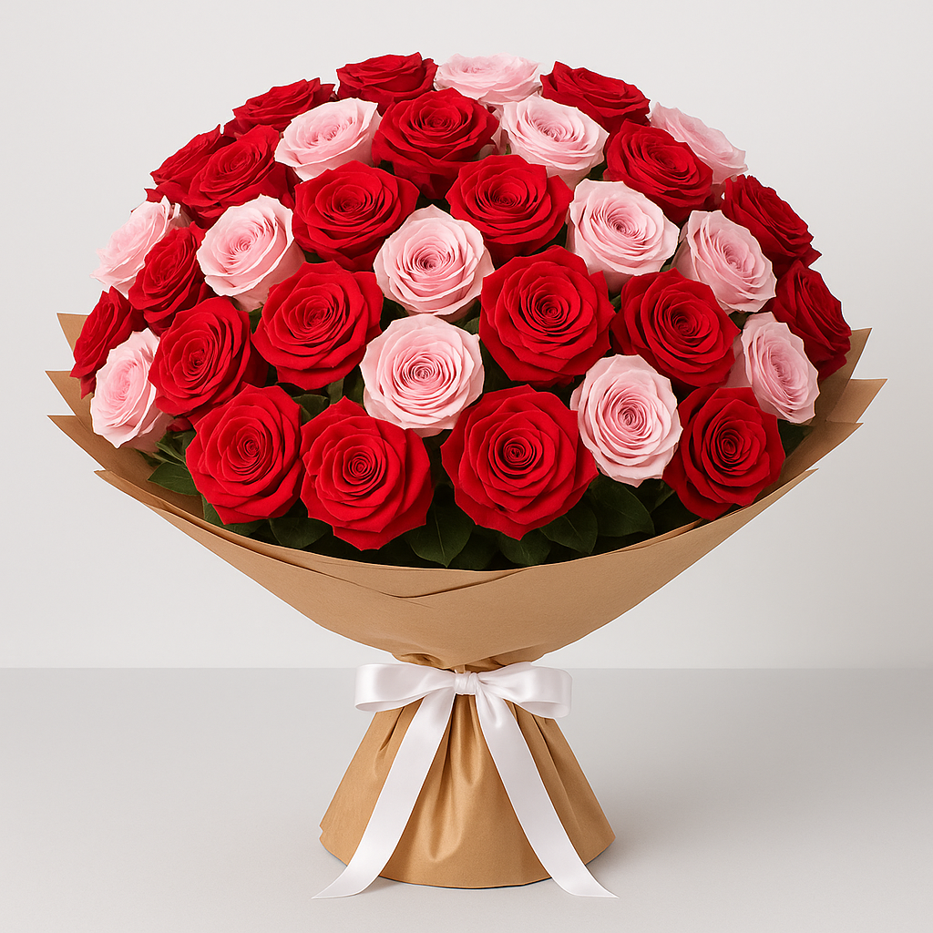 Pink and Red Roses Bouquet – Birthday Roses #Size_Grand