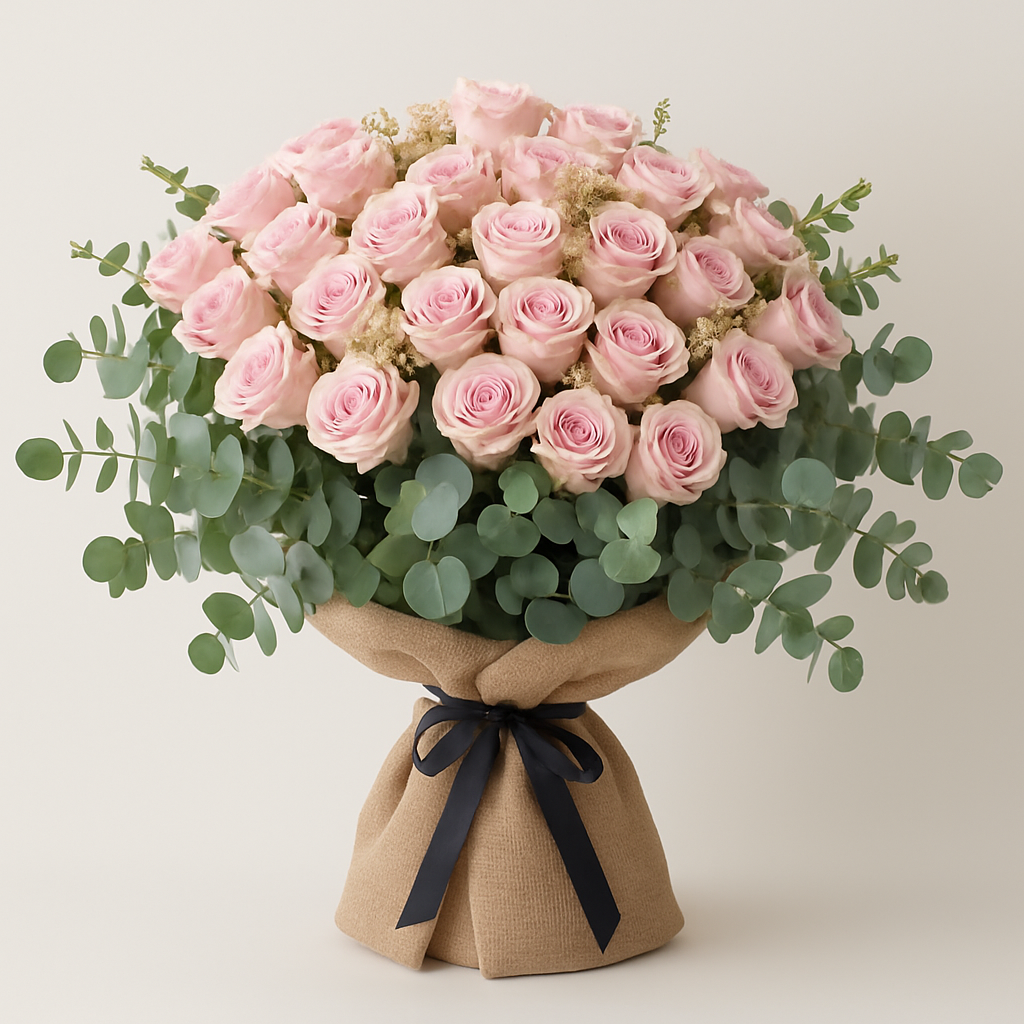 Pink And Peach Burlap Wrapped Bouquet #Size_Grand