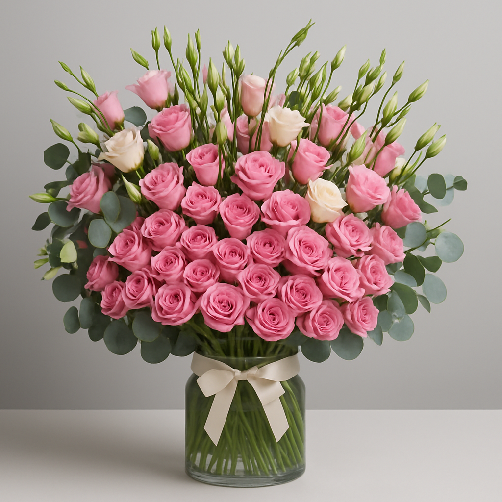 Pure Passion – Birthday Spray Roses And Roses Vase Arrangement #Size_Grand