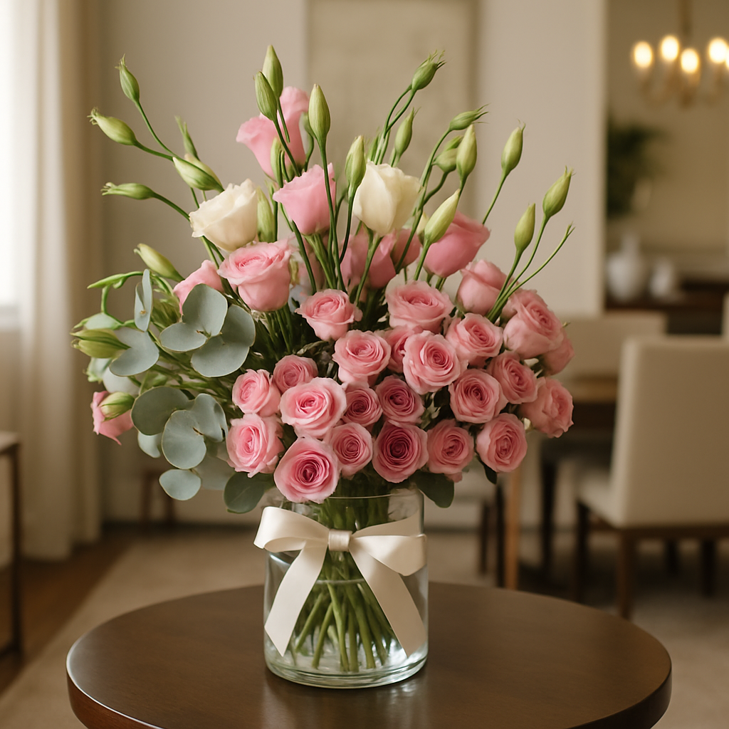 Pure Passion – Birthday Spray Roses And Roses Vase Arrangement