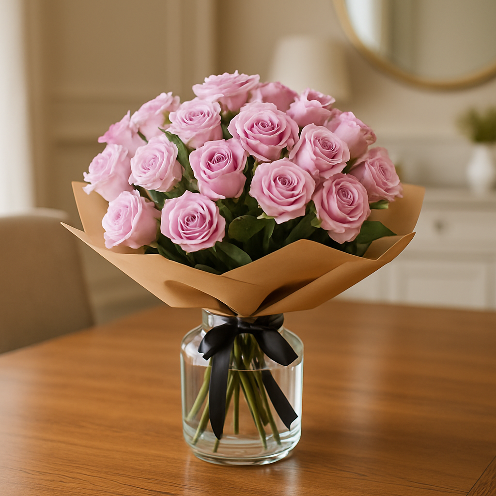 Purple Clouds – Romantic Spray Roses And Roses Vase Arrangement