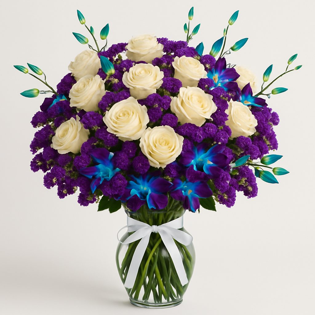 Rare Beauty – Birthday Roses And Orchids Vase Arrangement #Size_Grand