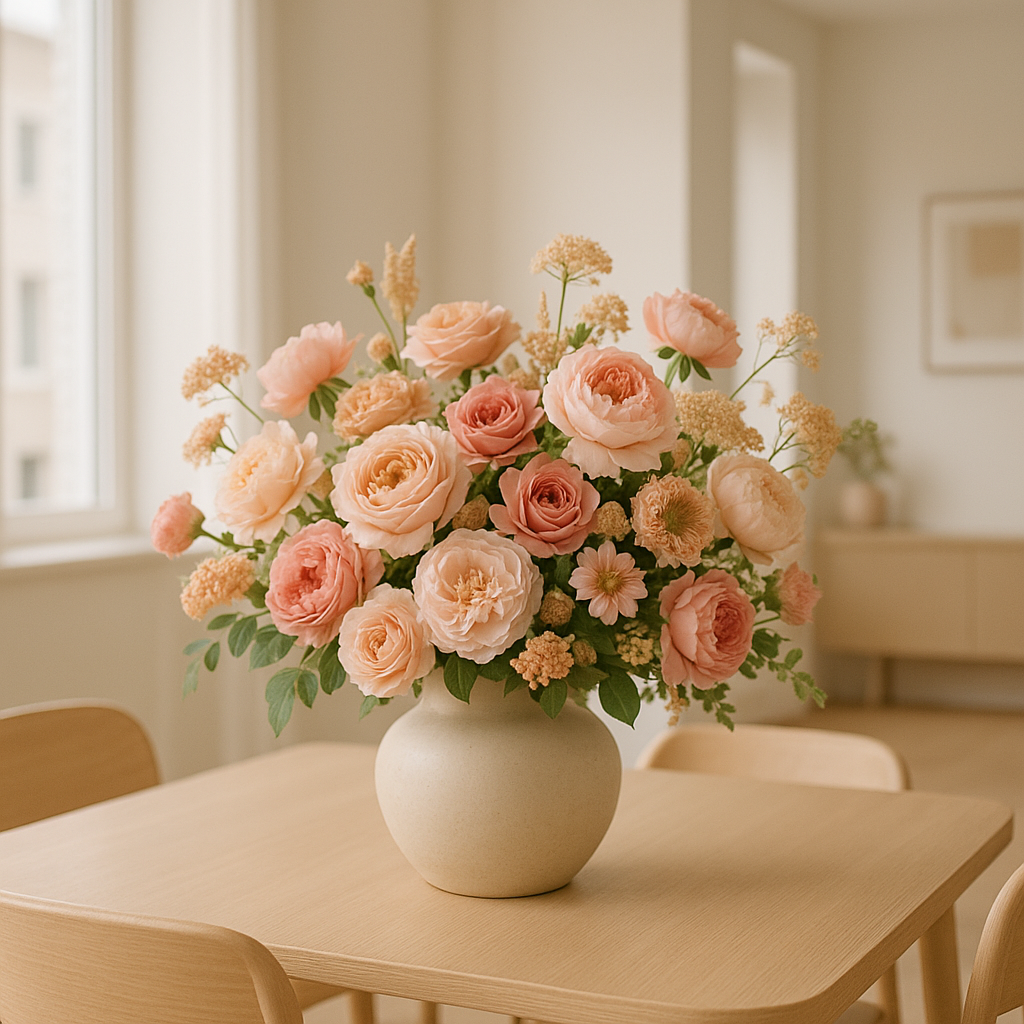 Signature weekly flower subscription arrangement as a dining table centrepiece