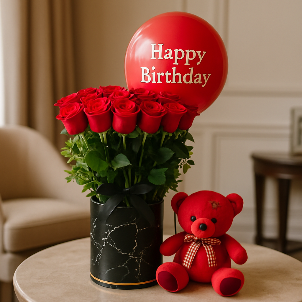 St Austell Teddy Combo – Birthday Roses Gift Set