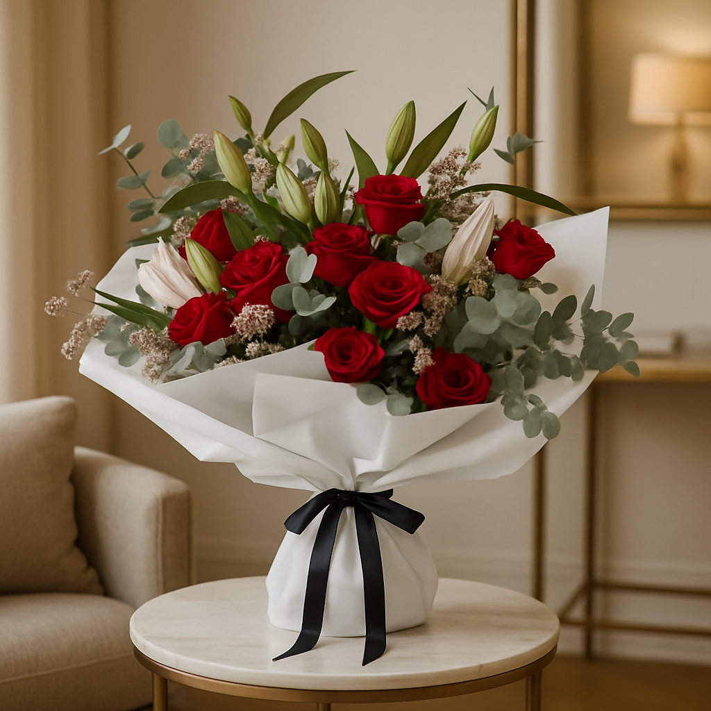 Stems From Heaven – Birthday Roses And Lilies Bouquet