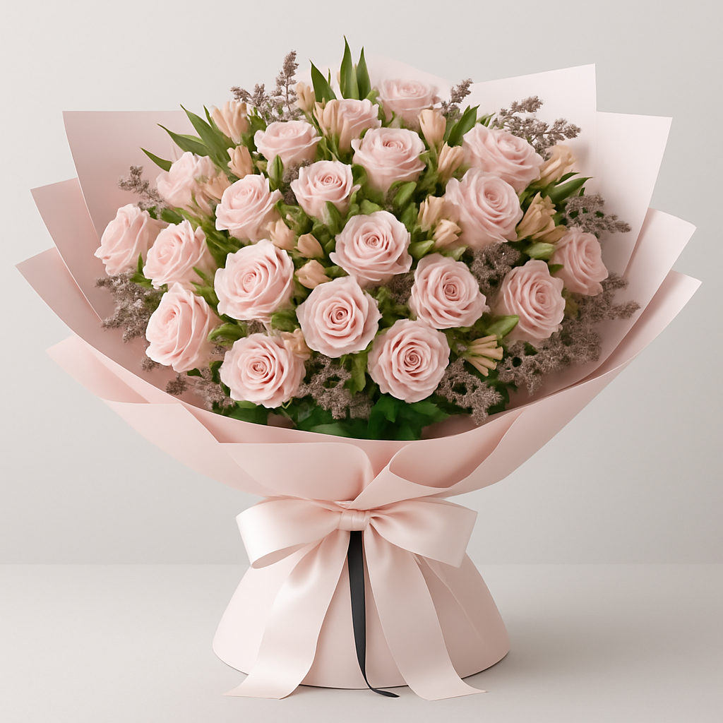 Summer Bliss – Birthday Roses And Alstroemeria Hand-Tied Bouquet #Size_Grand