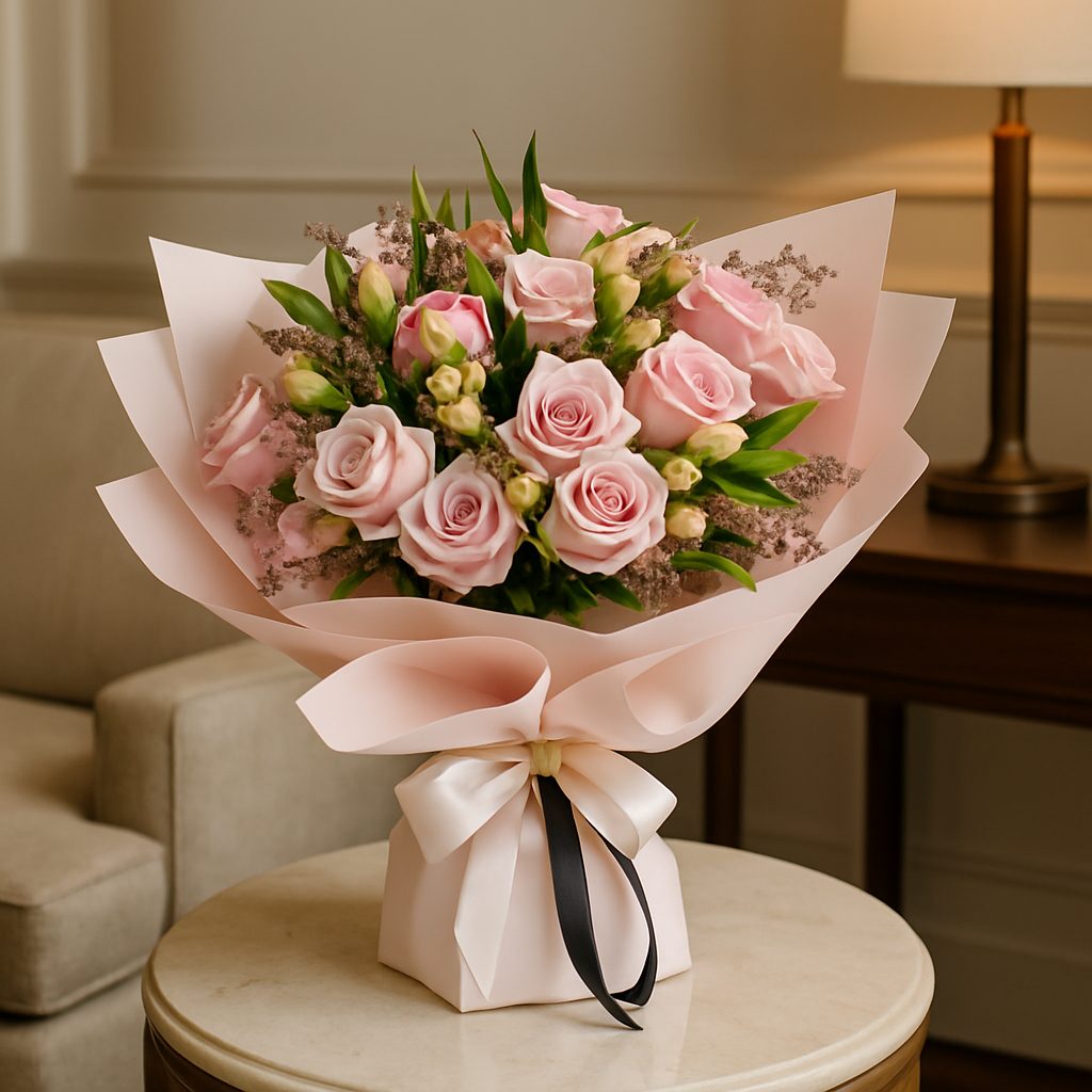 Summer Bliss – Birthday Roses And Alstroemeria Hand-Tied Bouquet