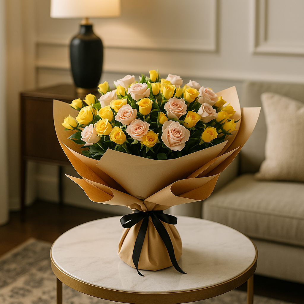 Summer Brights Bouquet – Romantic Roses Hand-Tied Bouquet