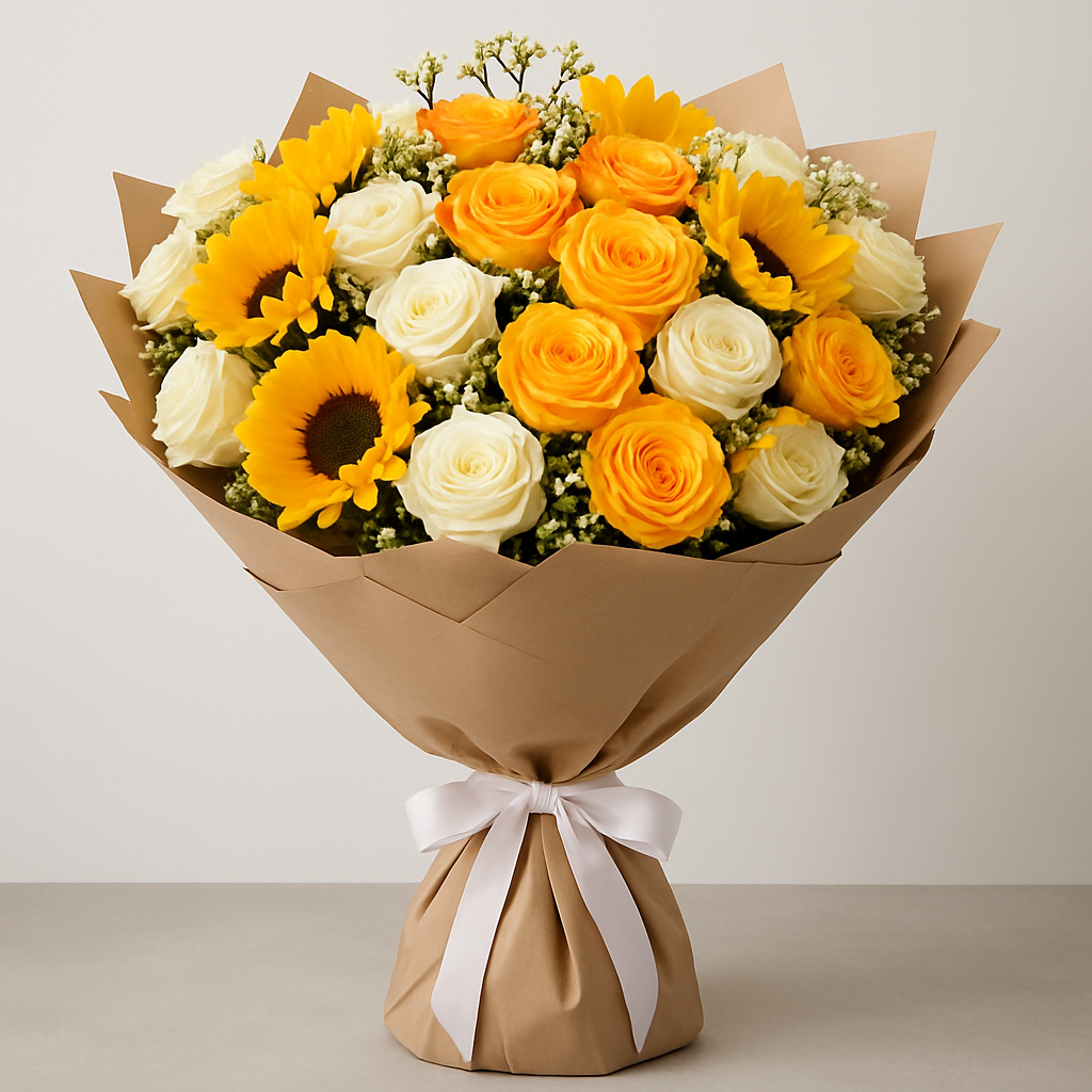 Sunburst – Birthday Roses And Sunflowers Bouquet #Size_Grand