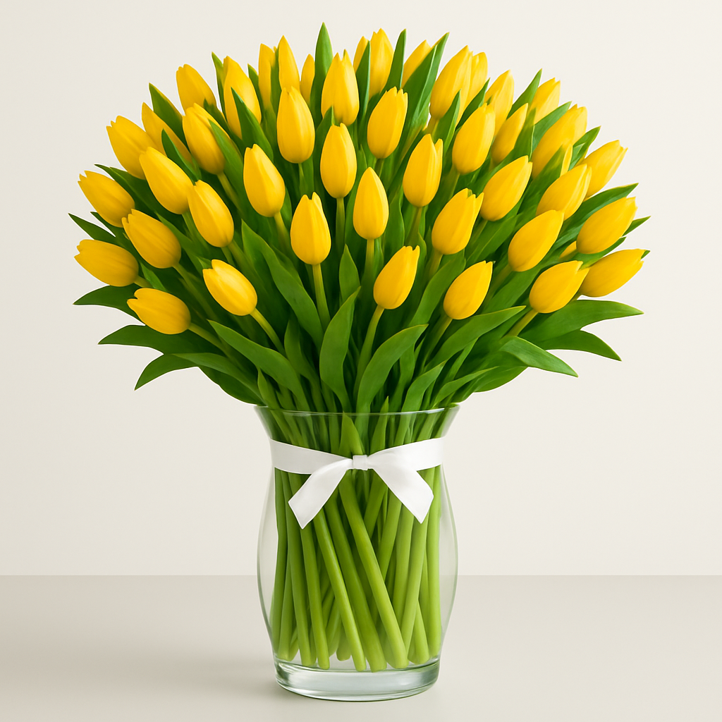 Sunshine – Birthday Tulips Vase Arrangement #Size_Grand
