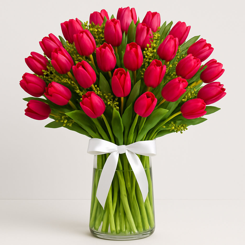 Superb – Birthday Tulips Vase Arrangement #Size_Grand