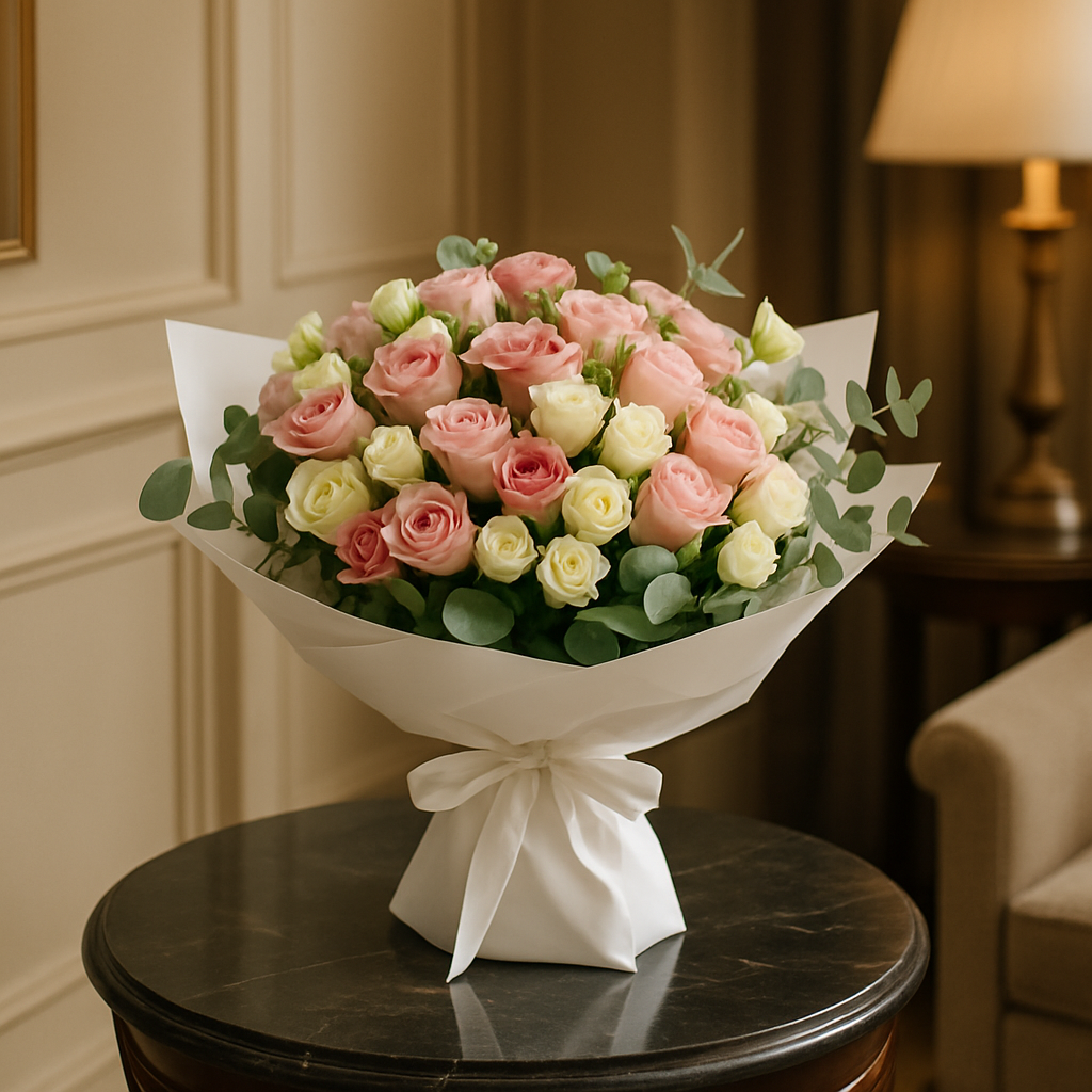 Timid Hope – Birthday Spray Roses And Roses Hand-Tied Bouquet