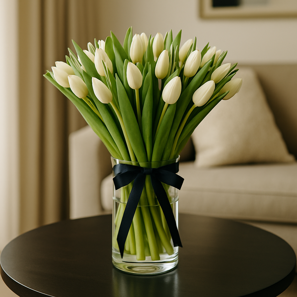 Tulips Bouquet With Vase – Birthday Tulips