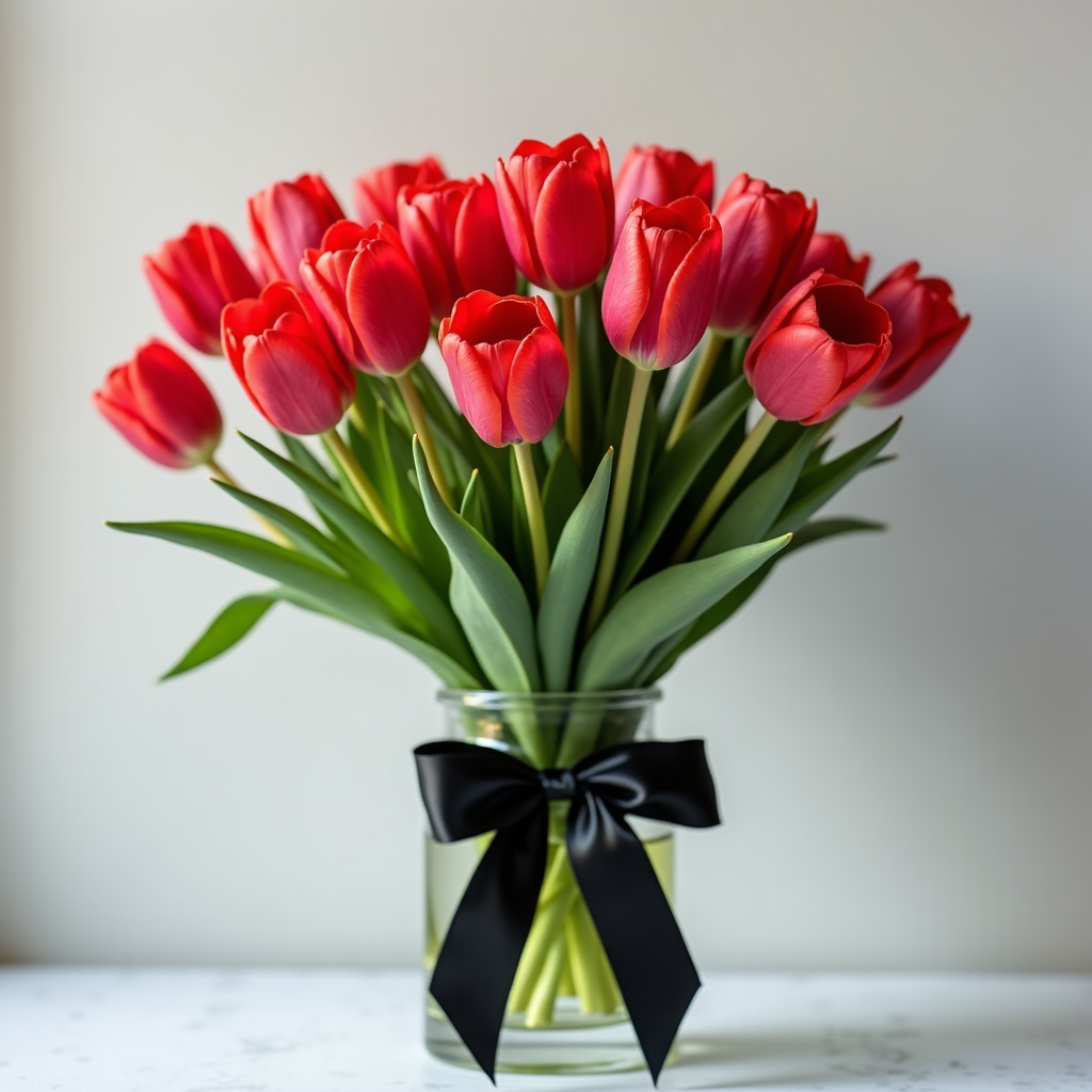 Red Tulips Bouquet With Vase