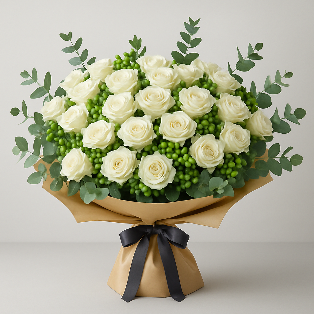 Unforgettable – Birthday Roses And Eucalyptus Hand-Tied Bouquet #Size_Grand