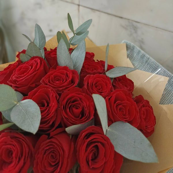 Red Roses and Eucalyptus