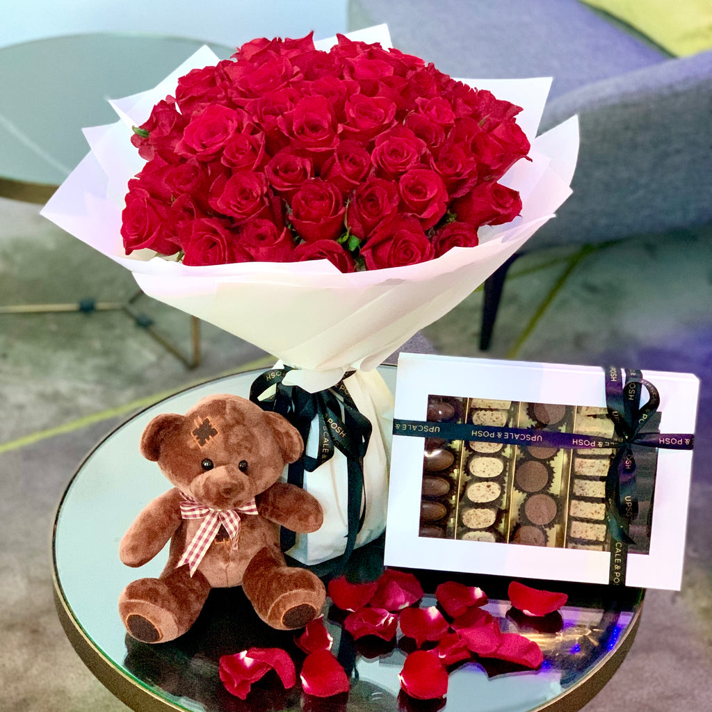 I Love You Combo 50 Red Roses Gift Combo with Chocolates and Teddy