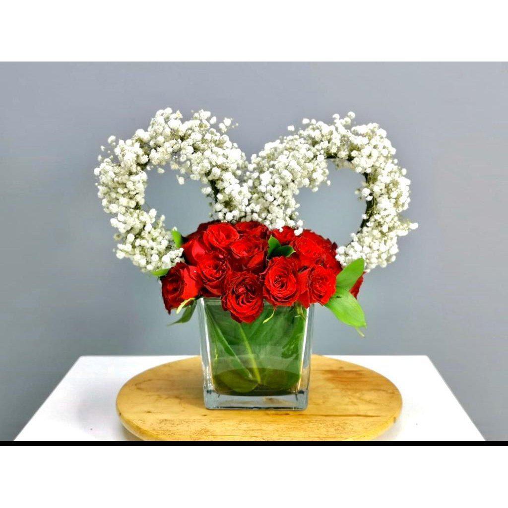 My Love Heart Red Roses Gift Arrangement - Upscale and Posh - Same Day Flower Delivery Dubai