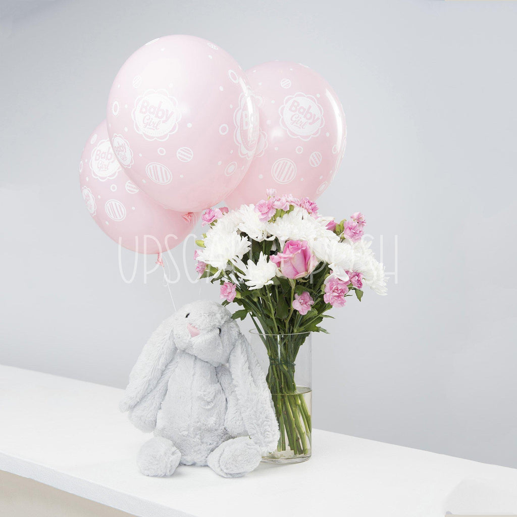 Pink N White Bunny Combo - Upscale and Posh - Same Day Flower Delivery Dubai