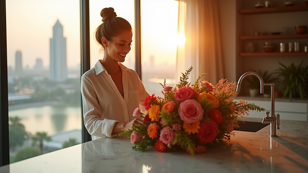 The science of flowers and happiness - fresh flowers in a luxurious Dubai home
