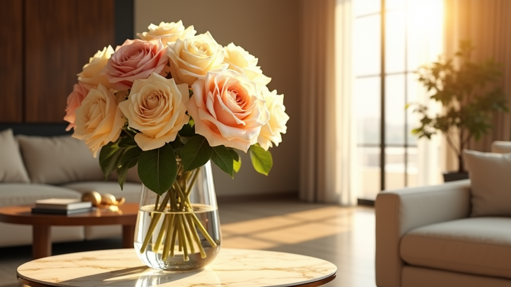 Luxury flowers Dubai — premium cream and blush roses in an elegant Dubai interior
