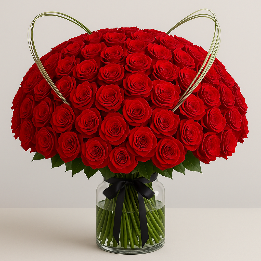 100 Roses with Heart – Romantic Roses #Size_Deluxe